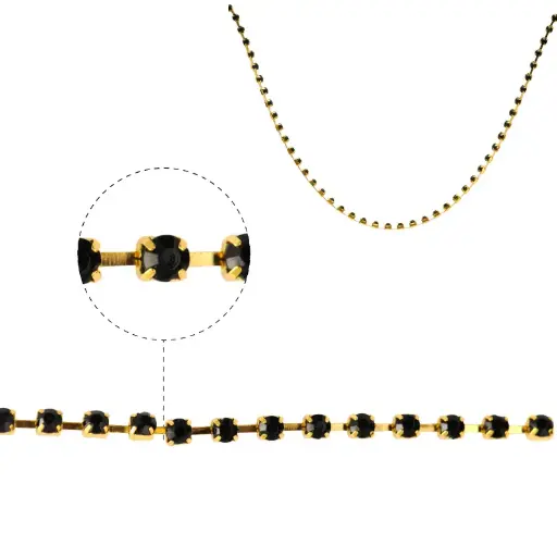 [02594] Cadena strass #38 negro 3.0mm/Gilt x metro