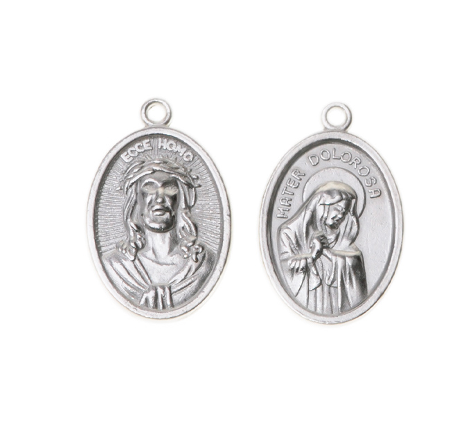 Medalla Jesucristo Ecce Homo y Virgen Dolorosa 384-1 24x16mm/NQ x 10unds