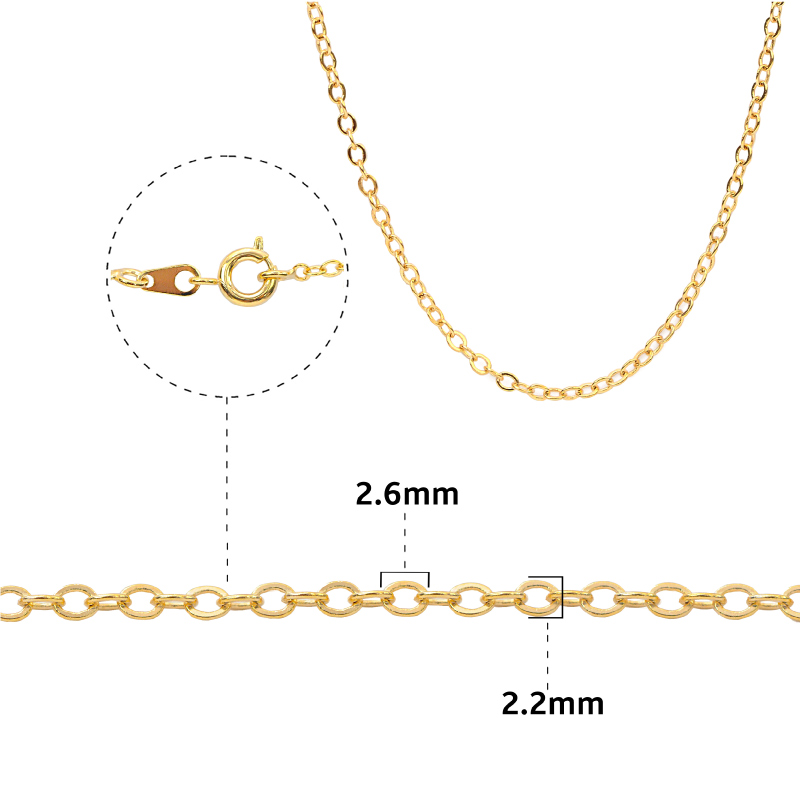 Cadena link redonda 2mm/245SF/2.2x2.6mm/rodio 42cm x Unidad