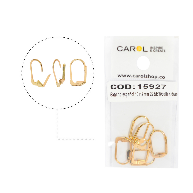 Gancho espanol 10x17mm 223/B3/rodio x 6unds