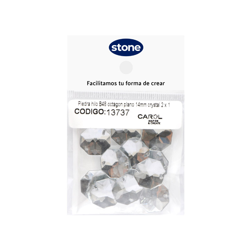 Piedra hilo B48 octagon plano 14mm crystal 2 x 12 unds