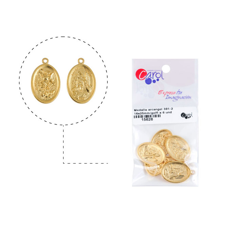 Medalla arcangel san miguel / angel de la16x25mm guarda 391-2 /golfi x 6 und