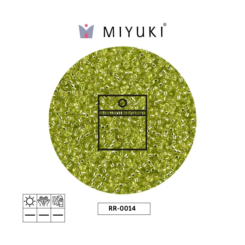 Mostacilla Miyuki rocalla 15/0 RR0014 plateado forrado cartreuse x 25g