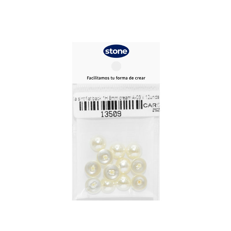 Media perla sintetica base plana 1H 8mm cream A-03 x 12unds