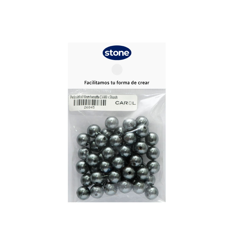Perla sintetica redonda 10mm hematite CX-960 x 50unds