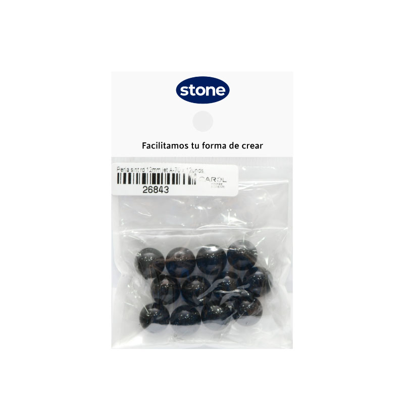Perla sintetica redonda 12mm jet A-70 x 12unds