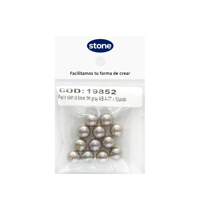 Perla sintetica redonda 8mm 1H gray AB A-77 x 12unds