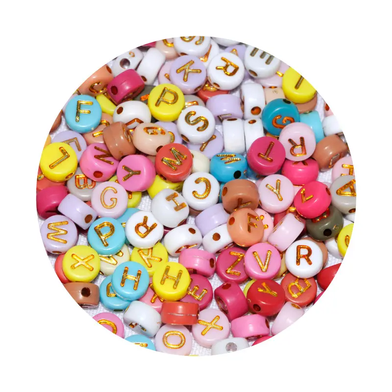 Acrilico separador redondo letras mix dorado 6x6 mm x 50g