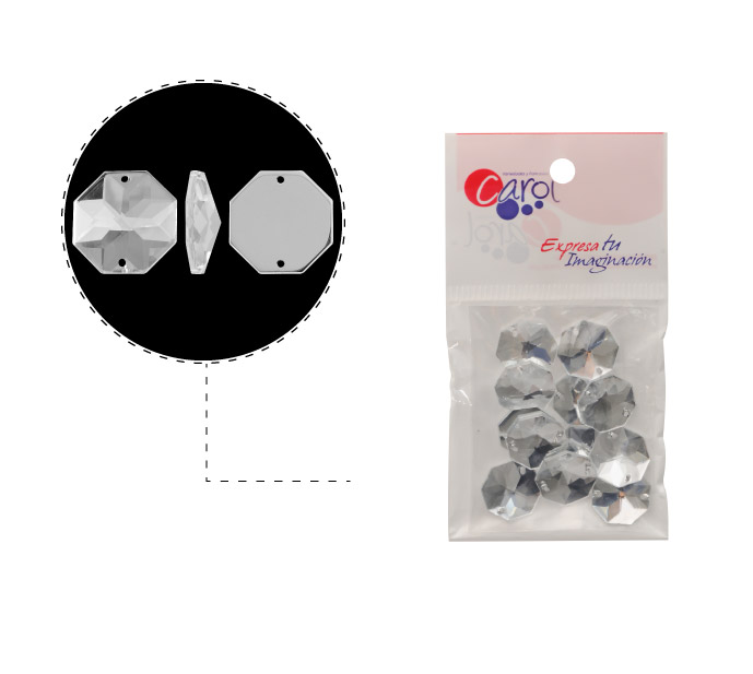 Piedra hilo B48 octagon plano 14mm crystal 2 x 12 und