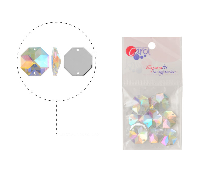 Piedra hilo B48 octagon plano 16mm aurore boreale 14 x 12 und