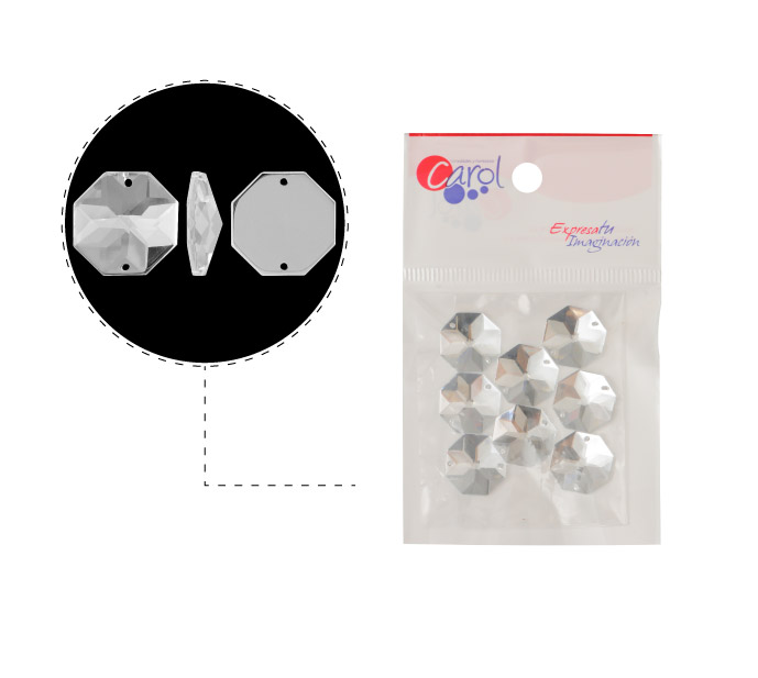 Piedra hilo B48 octagon plano 18mm crystal 2 x 8 und