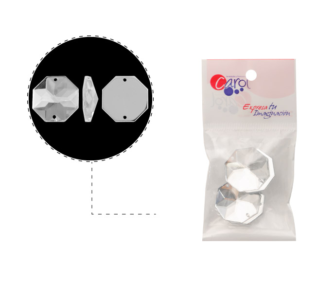 Piedra hilo B48 octagon plano 25mm crystal 2 x 4 und