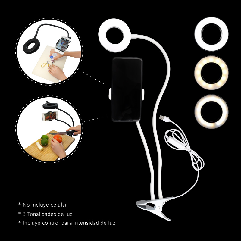 Aro de luz con soporte clip color blanco x und