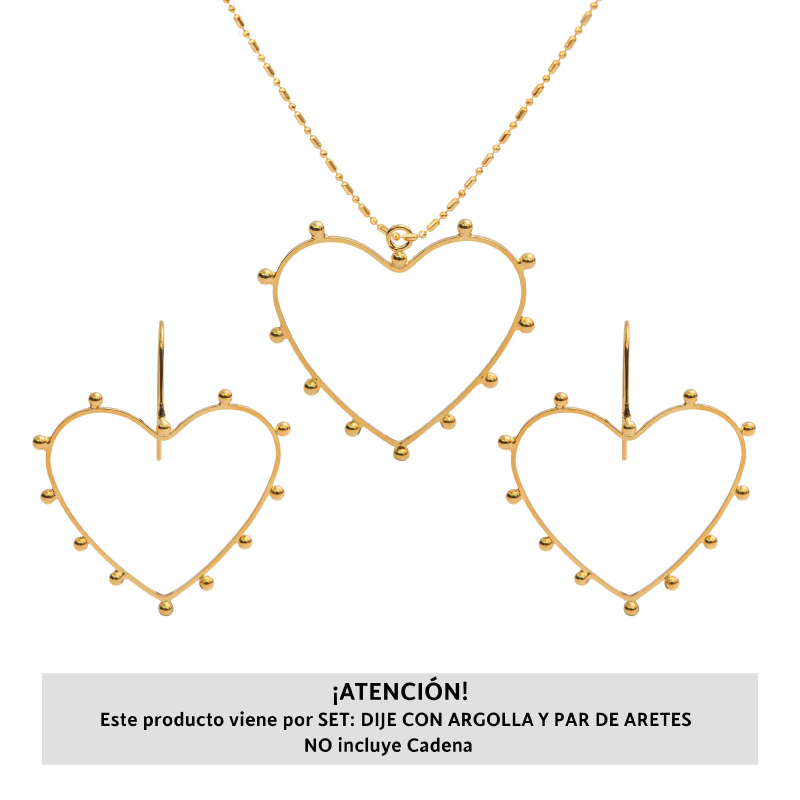 Marco corazon aretes y dije 31x28mm/rodio x set