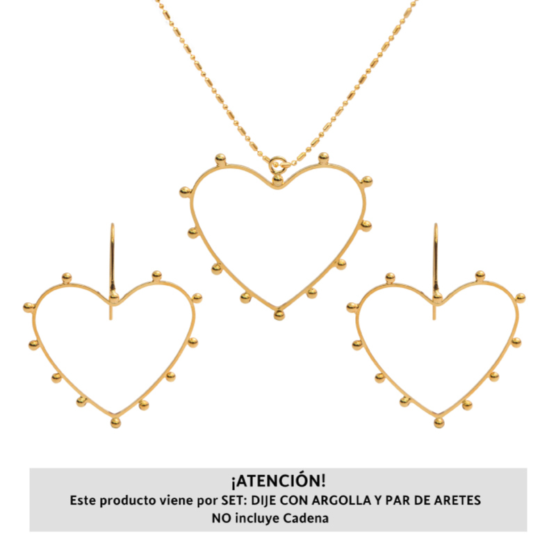 Marco corazon aretes y dije 20x21mm/rodio x set