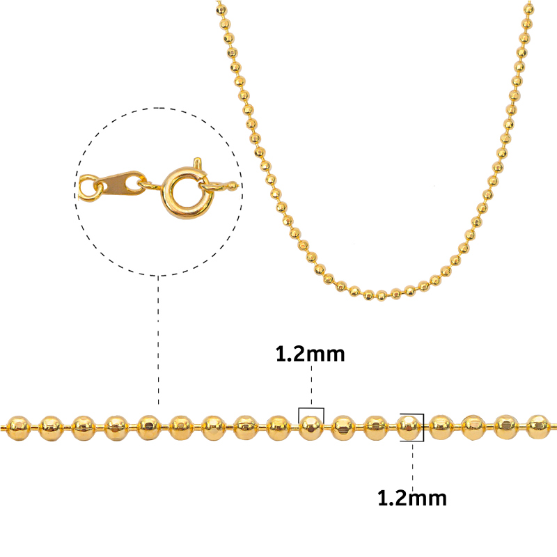 Cadena rodio bolitas 1.2BD/C1.20/45cm x und