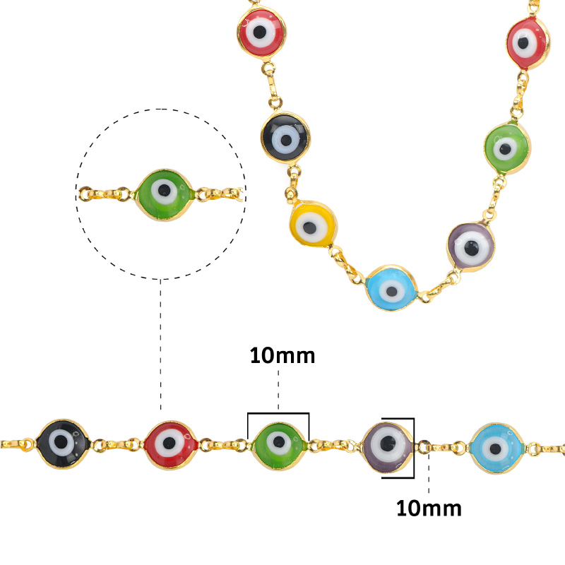 Cadena rodio ojo de fatima mix 10mm x 20cm