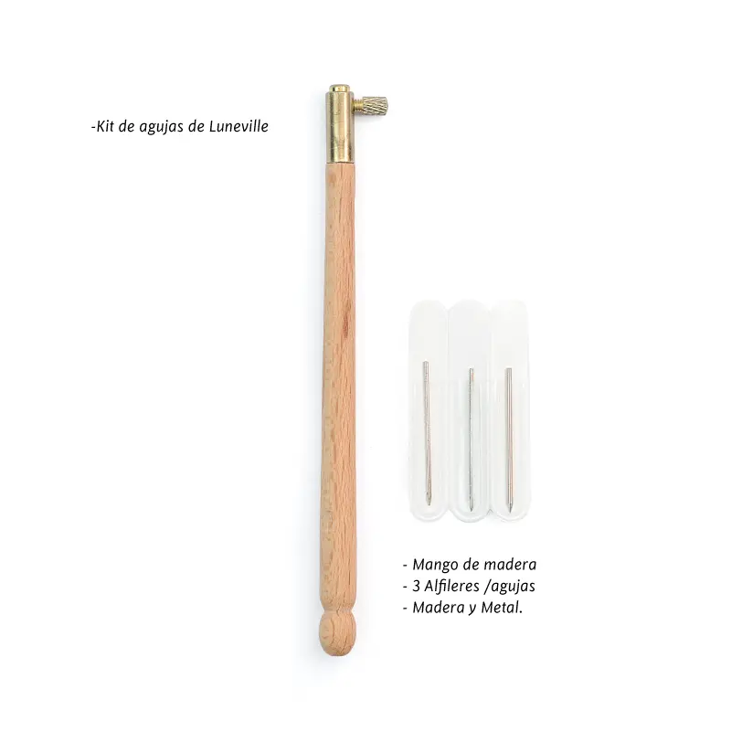 Kit de Agujas bordado luneville 0.7mm, 1mm y 1.2mm (mango beige)