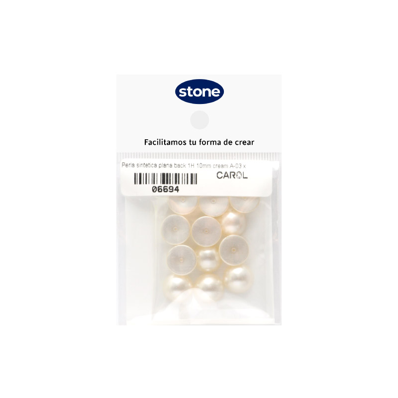Media perla sintetica base plana 1H 10mm cream A-03 x 12unds