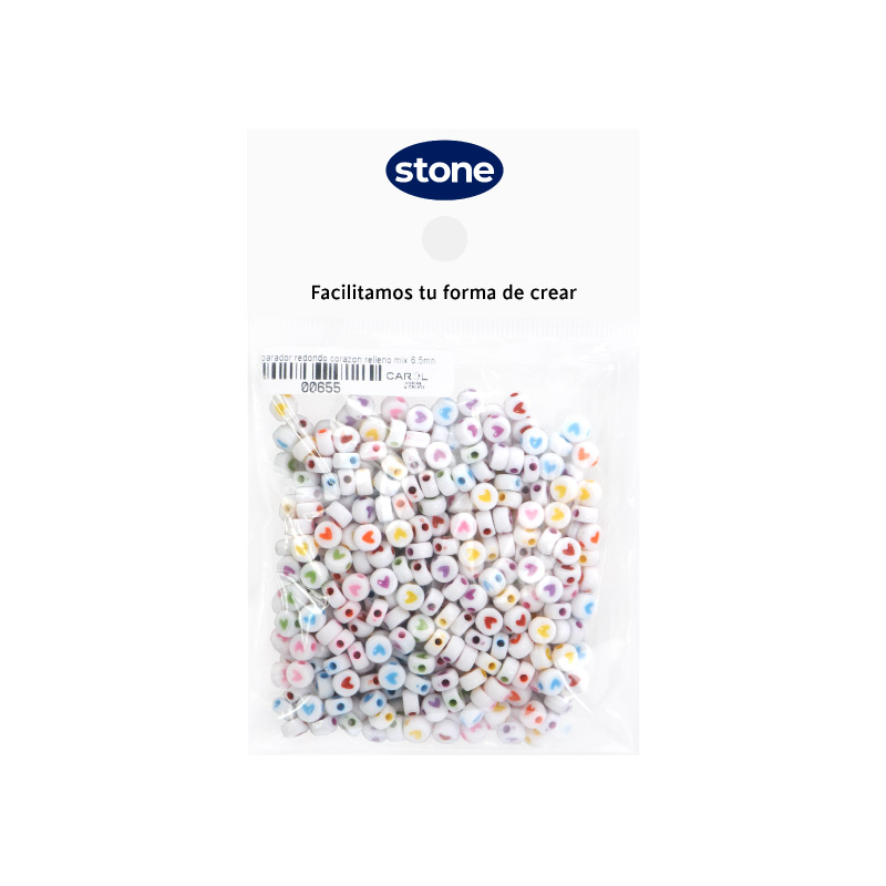 Acrilico separador redondo corazon relleno mix 6.5mm x 50g