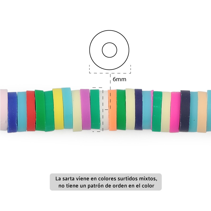 Sarta fimo disco 6mm 6 color mix x 39cm