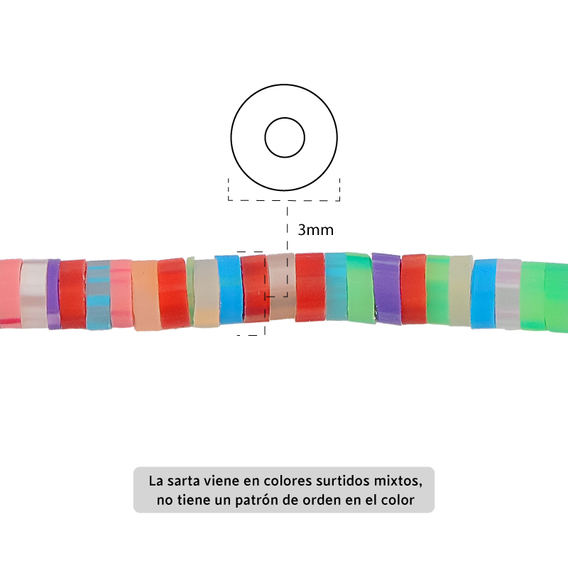 Sarta fimo disco 3mm 3-15 color mix x 39cm