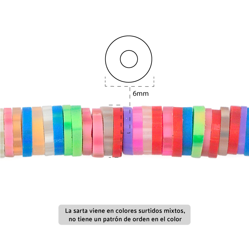Sarta fimo disco 6mm 30 color mix x 39cm