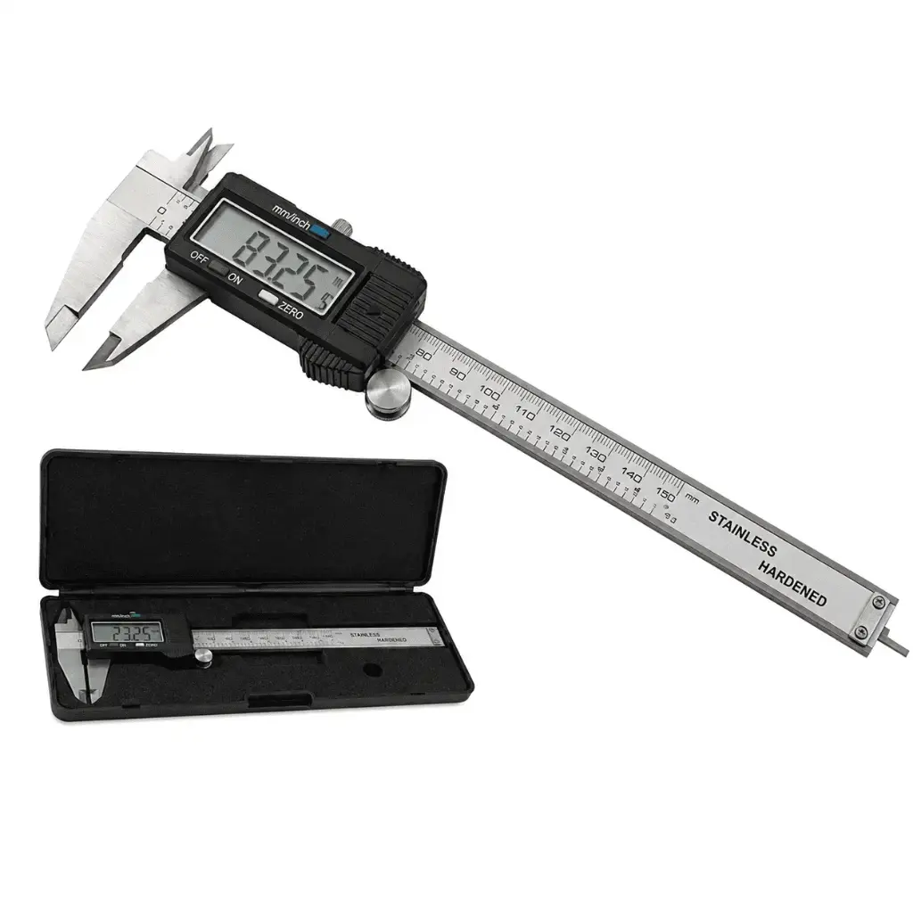 Digital Caliper 15cm. Locking Screw. LCD display screen. Measure Millimeters and Inches. GAU-814