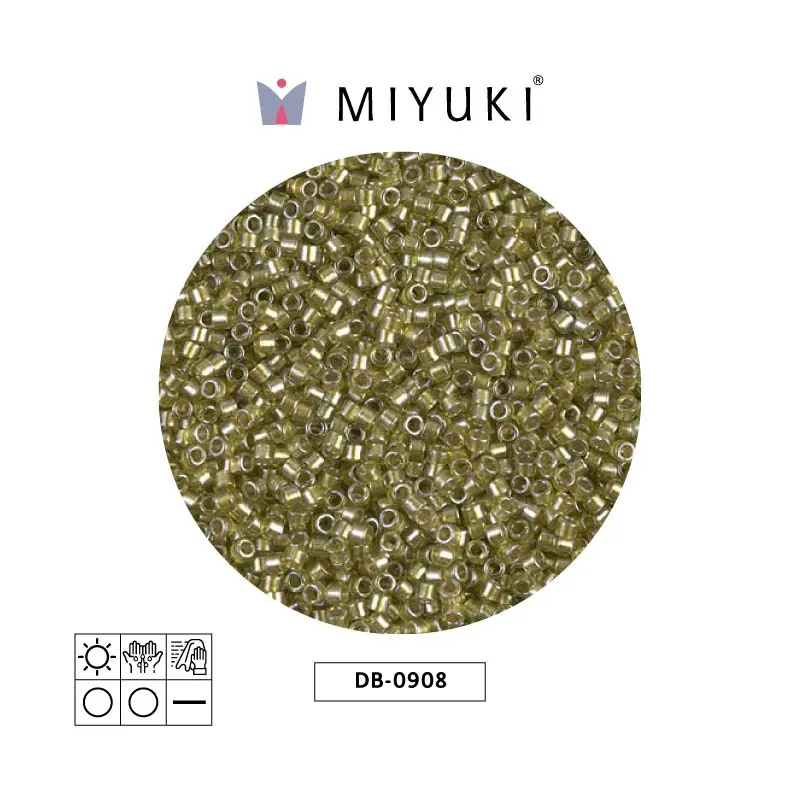 Miyuki delica 11/0 DB0908 sparkling beige forrado verde chartreuse x 50g