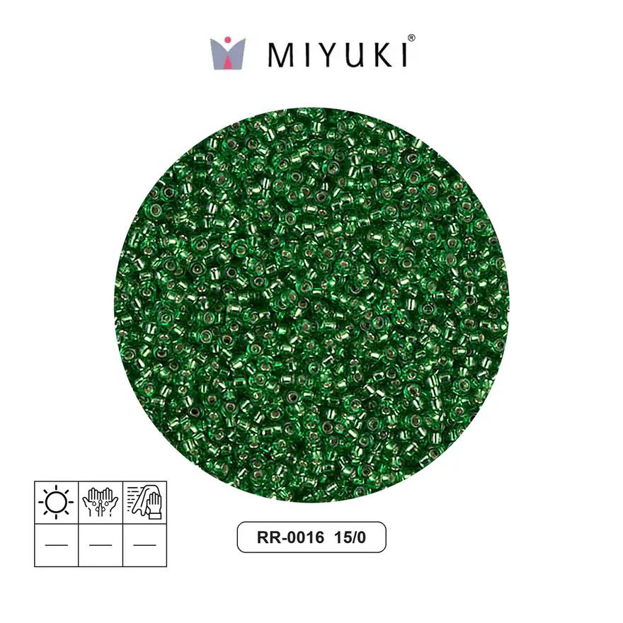 Mostacilla Miyuki rocalla 15/0 RR0016 plateado forrado verde x 250g