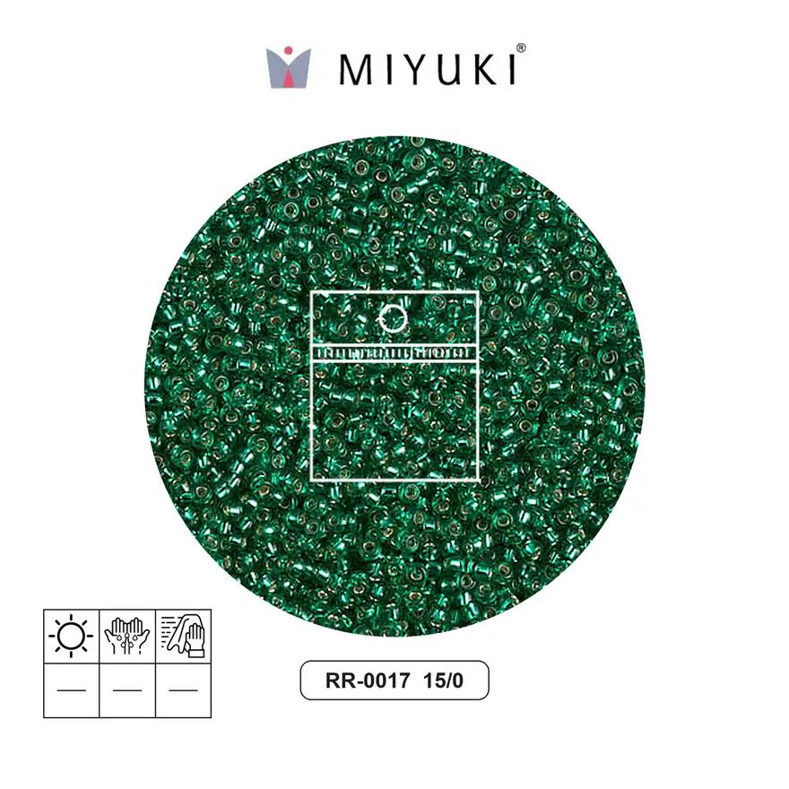 Mostacilla Miyuki rocalla 15/0 RR0017 plateado forrado esmerald x 10g