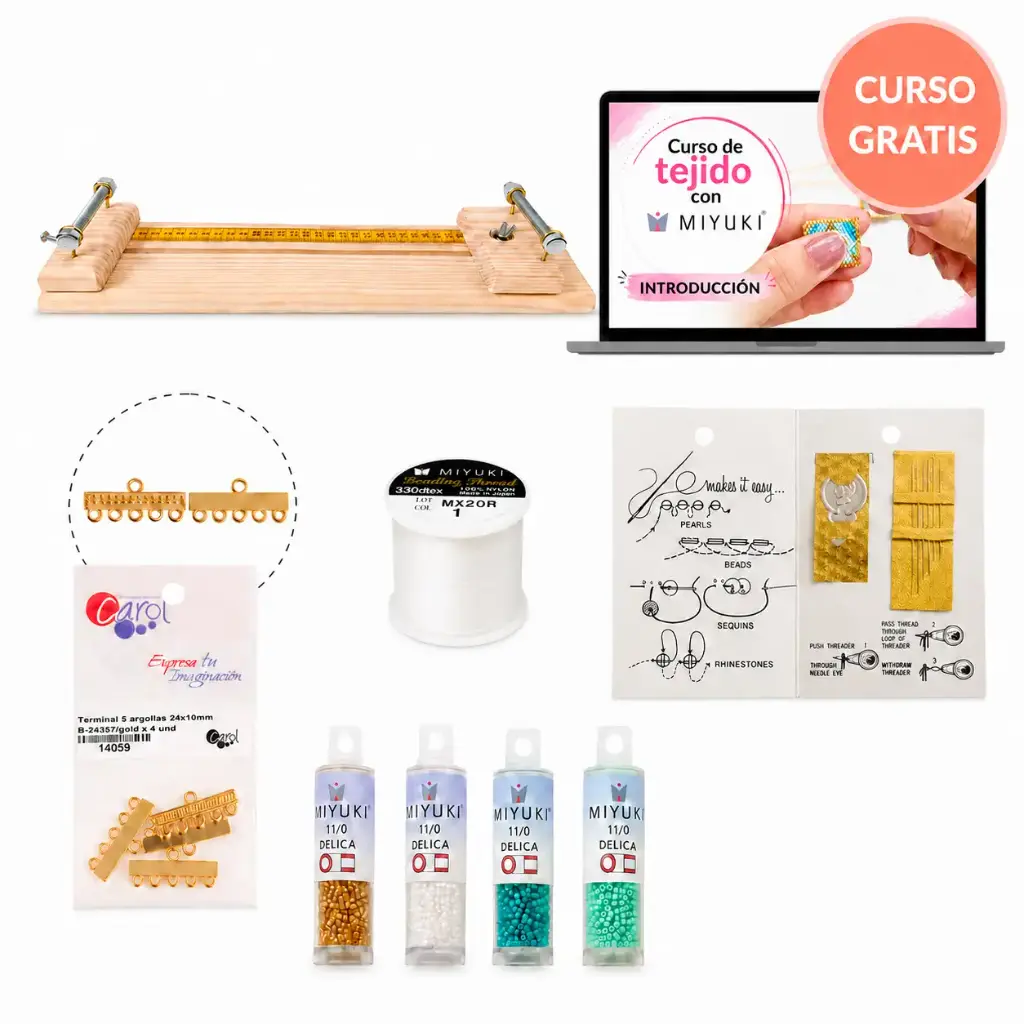 Kit Curso Miyuki desde Cero - 4 colores + telar y herramientas x und