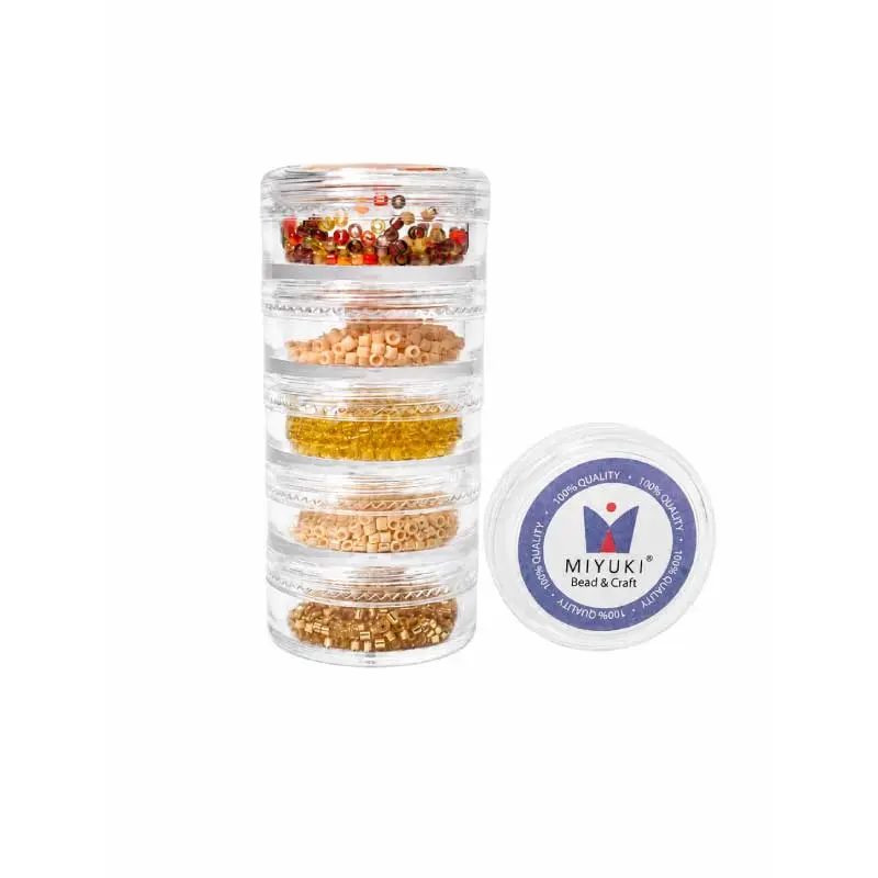Kit 12 - Miyuki Delica 5 Colores (2g c/u) + Organizador Apilable