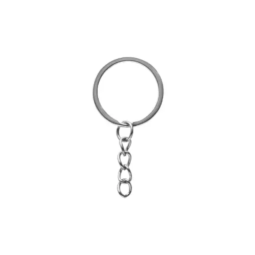 Argolla metalica para llavero diametro 3 cm con cadena de 4 cm color plateado 12 und