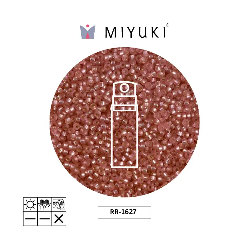Mostacilla Miyuki rocalla 15/0 RR1627 mate plateado forrado claro rojo x 10g