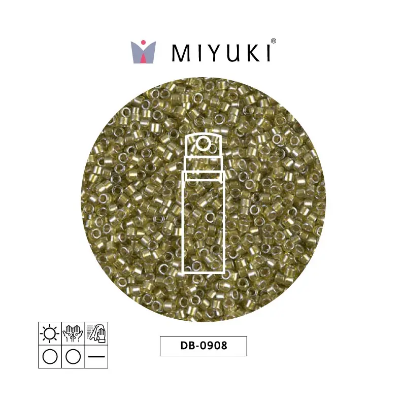 Miyuki delica 11/0 DB0908 sparkling beige forrado verde chartreuse x 10g