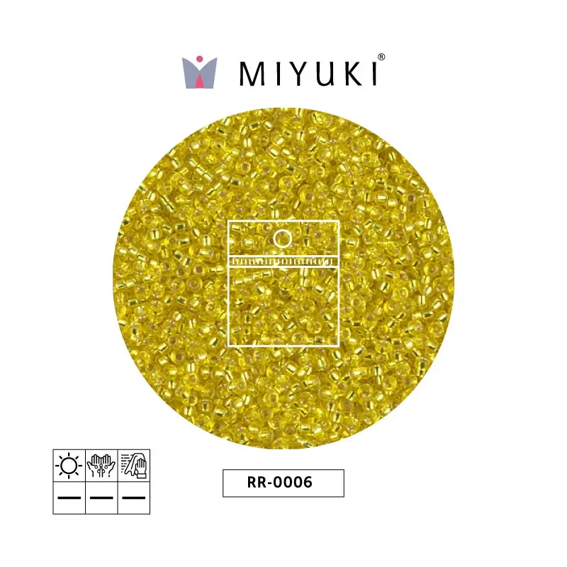 Mostacilla Miyuki rocalla 15/0 RR0006 plateado forrado amarillo x 25g