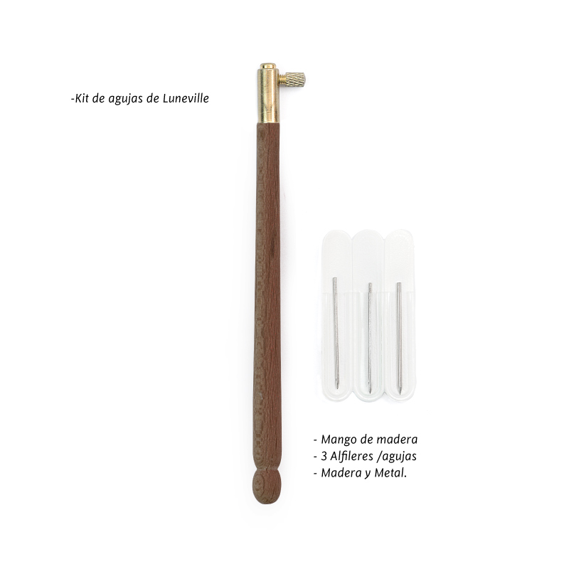 Kit de Agujas bordado luneville 0.8mm, 1mm y 1.2mm (mango cafe)