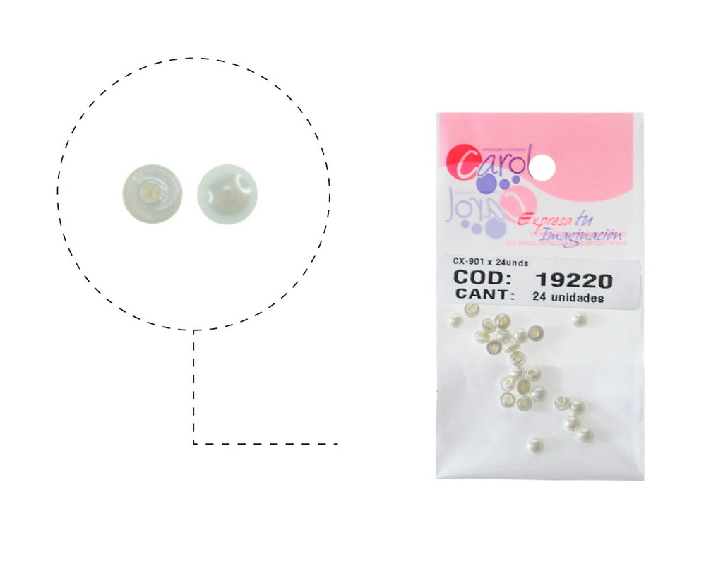 Media perla sintetica base plana 1H 4mm white CX-901 x 24unds