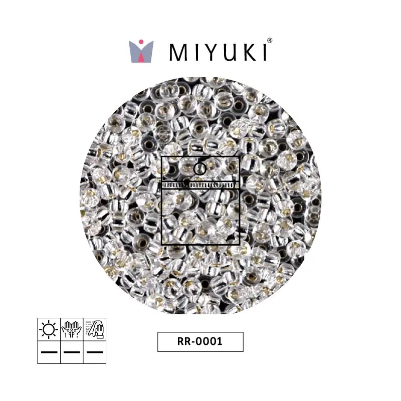 Mostacilla Miyuki rocalla 8/0 RR0001 plateado forrado cristal x 25g