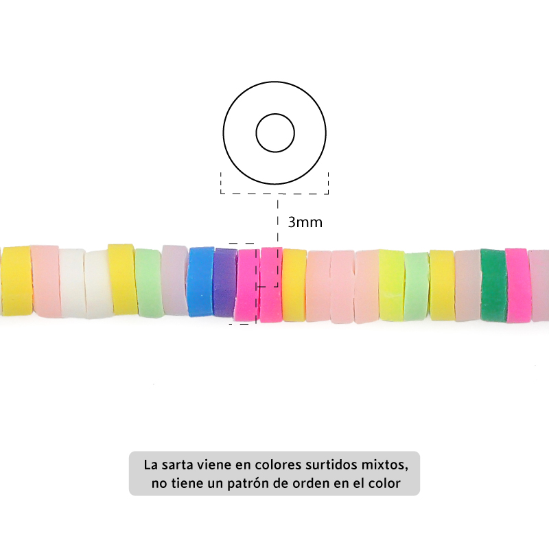 Sarta fimo disco 3mm 3-8 color mix x 39cm
