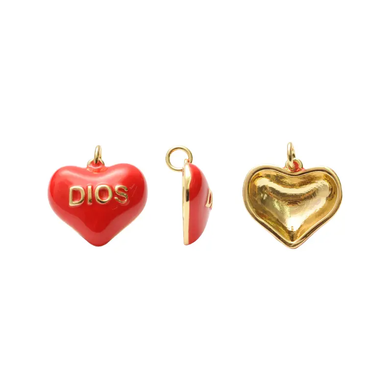 Dije esmaltado rojo corazon Dios 15mm W10915D x und