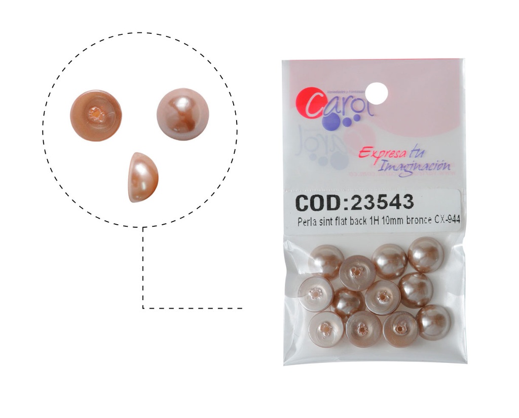 Media perla sintetica base plana 1H 10mm bronce CX-944 x 12unds
