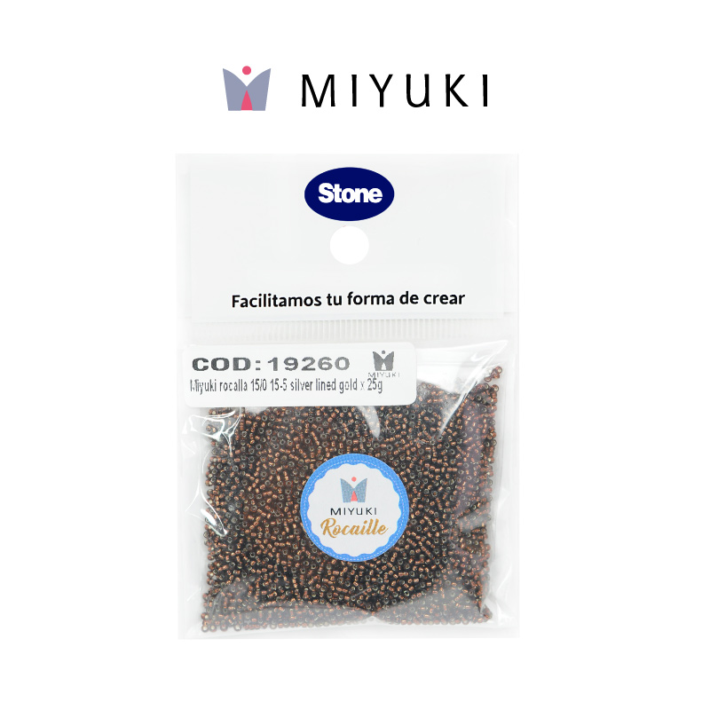 Mostacilla Miyuki rocalla 15/0 RR0005 plateado forrado dorado x 25g