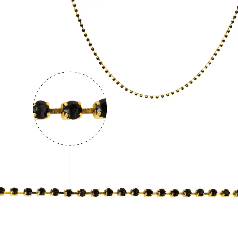 Cadena strass #38 negro 2.5mm/Gilt x metro