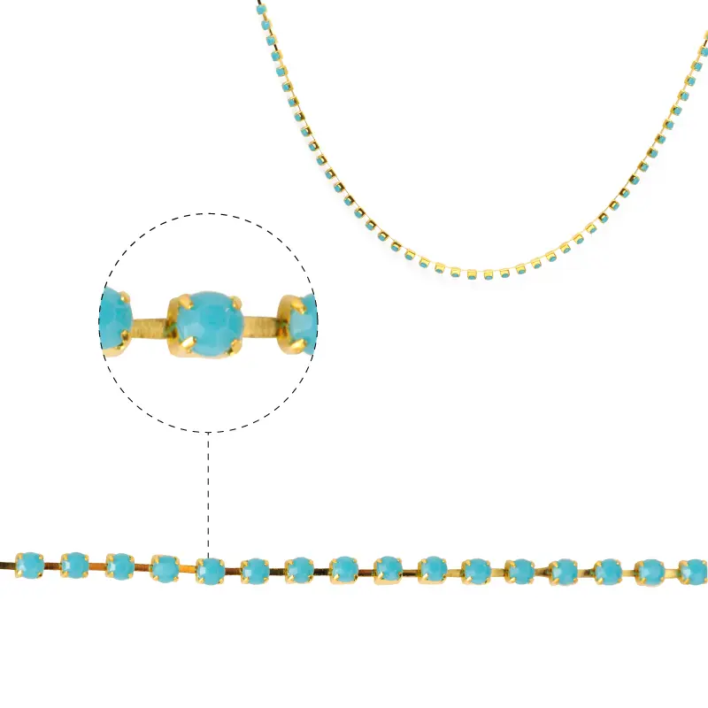 Cadena strass #8 turquesa 2.5mm/Gilt x m