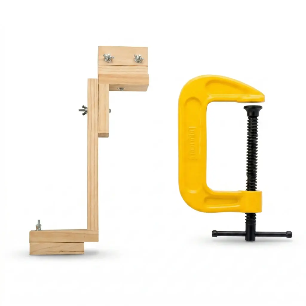 Pedestal soporte madera + Prensa Tipo C 0300Hierro Dúctil