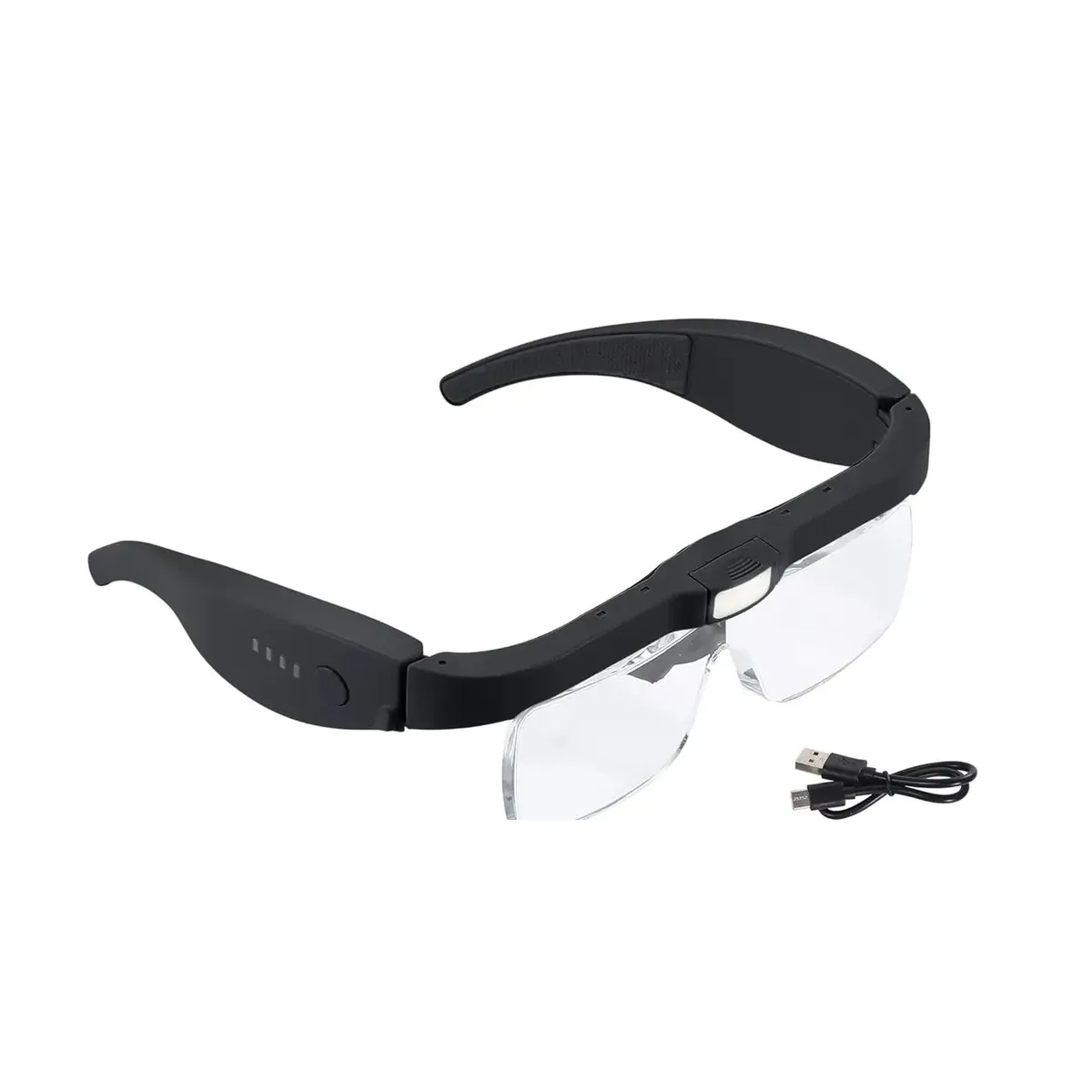 Lupa de cabeza con luz LED y 5 lentes intercambiables — Recargable USB-C (negro)