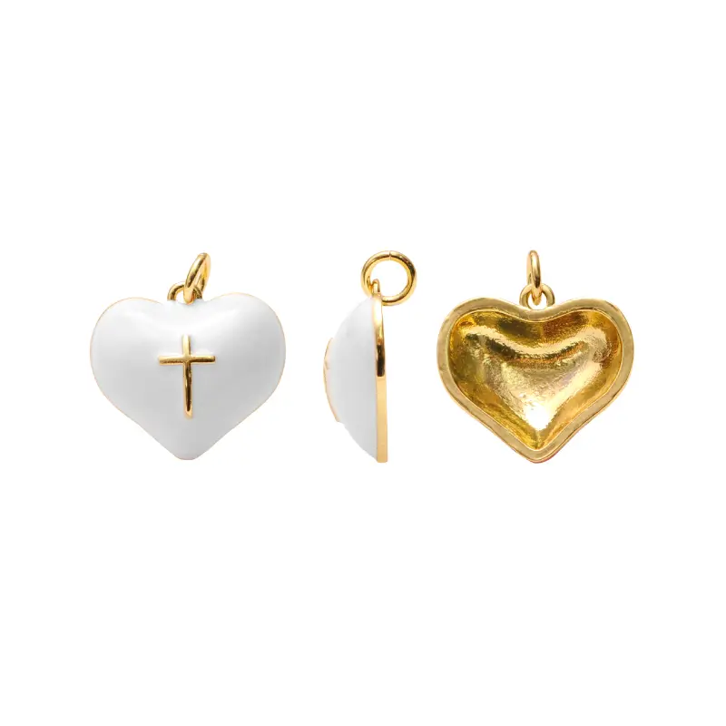 Dije esmaltado blanco corazón cruz 15mm W10915D x und