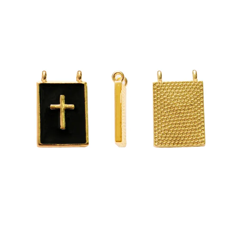 Dije esmaltado rectangular negro cruz 15x17mm/Golfi W10623 x und